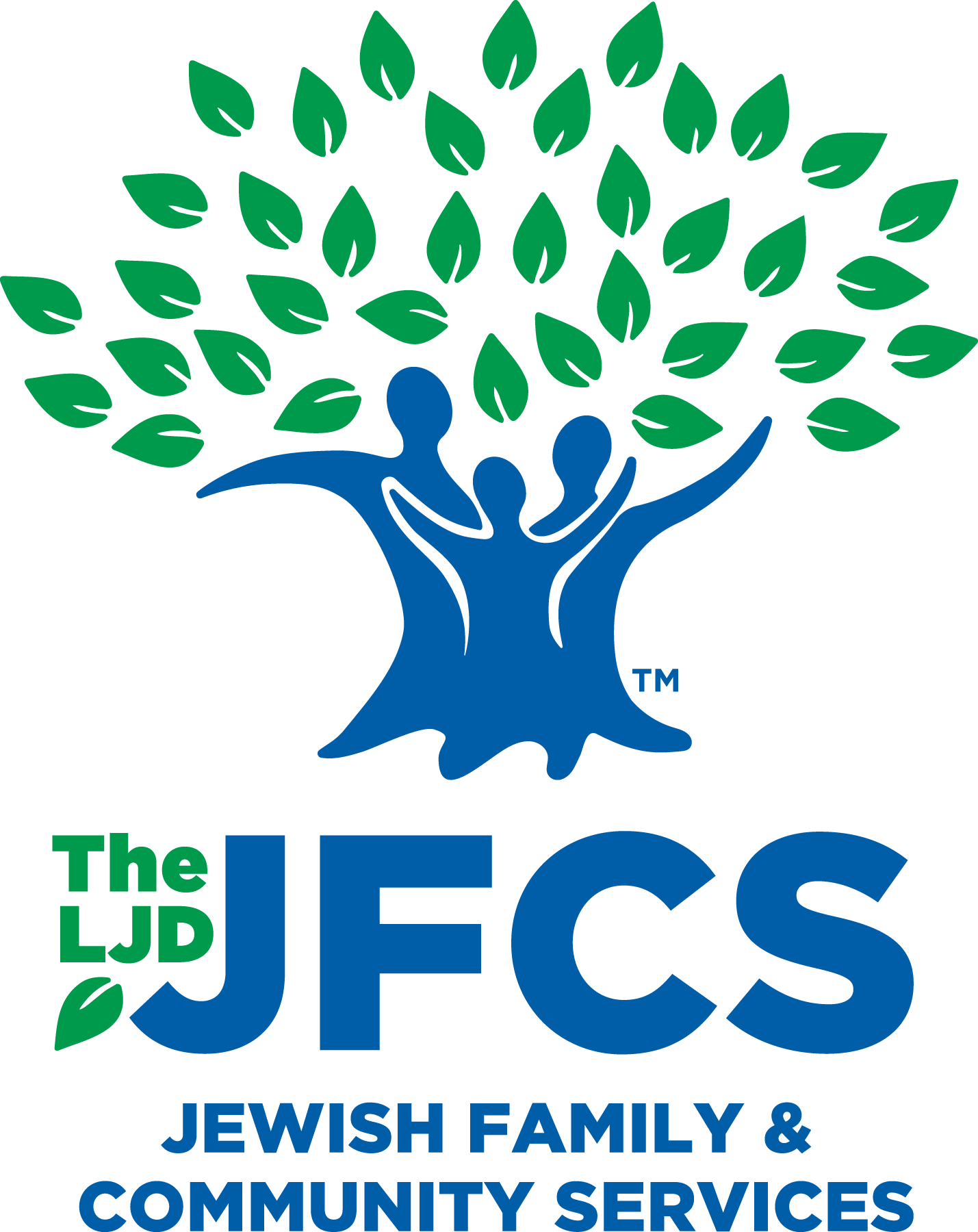 A stylized image of a tree where people are the trunk and the words "The LJD JFSCS" and "Jewish Family & Community Services"