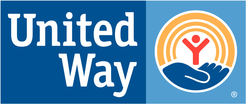 The words "United Way" with a circle symbolizing the sunrise with a person in front of it with a hand holding the person up.